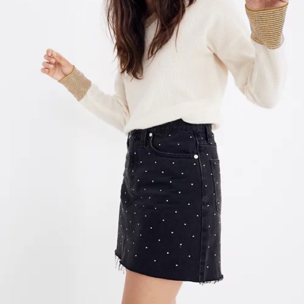 Madewell Rigid Denim A-Line Mini Skirt (metallic dots)
